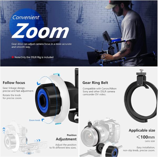Neewer Shoulder Rig Kit for DSLR Cameras and Camcorders, Movie Video Film Making System with Matte Box, Follow Focus, C-Shaped Bracket, 15mm Rods, Handgrip, 1/4” & 3/8” Threads (Blue + Black) - Image 5