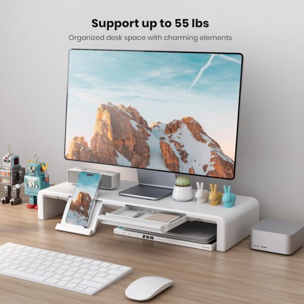 Elevate Your Workspace: Klearlook's Foldable, Height-Adjustable Monitor Stand with Storage and Device Holder in White - Image 7