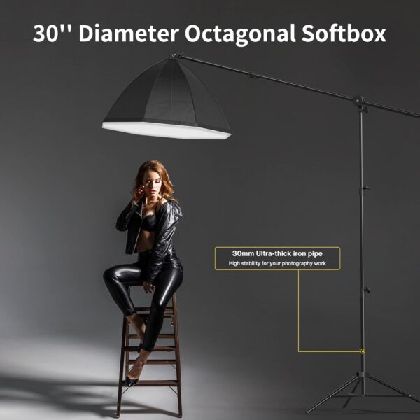 RALENO Photography Lighting Kit, 8.5ft x 10ft Background Support System with 30-Inch Octagonal Key Light and 2 X 85W LED Soft Boxes, Complete Photography Studio for Green Screen Cutout - Image 3