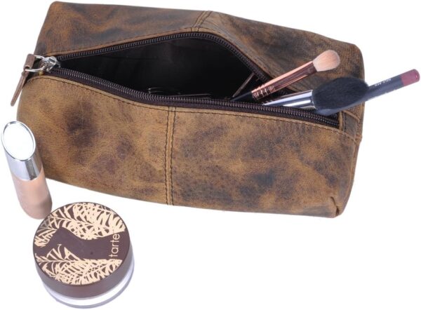 KomalC Genuine Buffalo Leather Zip-Lock Cosmetic & Pencil Pouch – Versatile Makeup and Stationery Case - Image 3