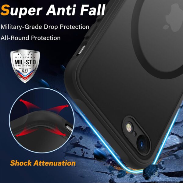 Magnetic for iPhone SE Case 2022/3rd/2020/2nd gen, iPhone 8 & iPhone 7 [Compatible with Magsafe] Shockproof Slim Translucent Matte Protective Phone Case, Black - Image 3