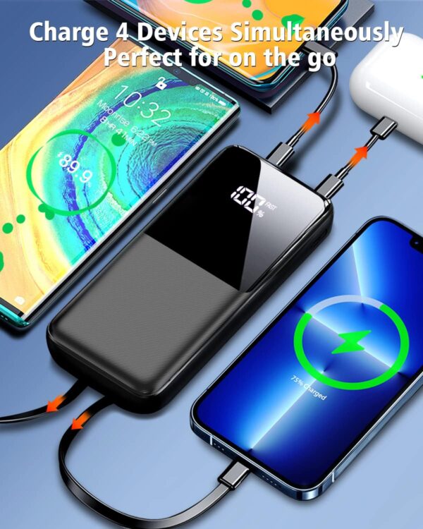 Portable Charger Power Bank - 15000mAh Fast Charging Powerbank Battery Pack with Built in USB-C(22.5W) and iOS(20W) Output Cable Compatible with iPhone Android Samsung etc (1 Pack, Black) - Image 4