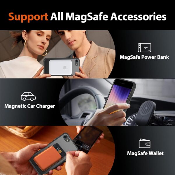 Magnetic for iPhone SE Case 2022/3rd/2020/2nd gen, iPhone 8 & iPhone 7 [Compatible with Magsafe] Shockproof Slim Translucent Matte Protective Phone Case, Black - Image 5