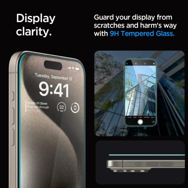 Spigen Tempered Glass Screen Protector [GlasTR EZ FIT] designed for iPhone 15 Pro Max [Case Friendly] - 2 Pack - Image 5
