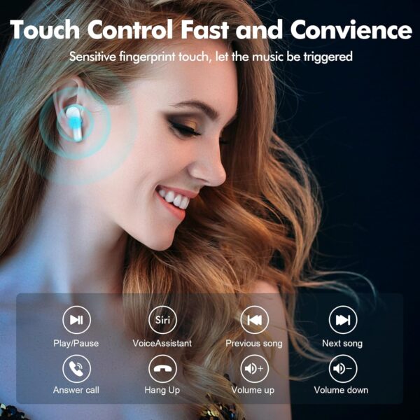 Wireless Earbuds, Bluetooth Headphones 5.3 HiFi Stereo, Wireless Earphones with ENC Noise Cancelling Mic, LED Digital Display in Ear Buds White - Image 7