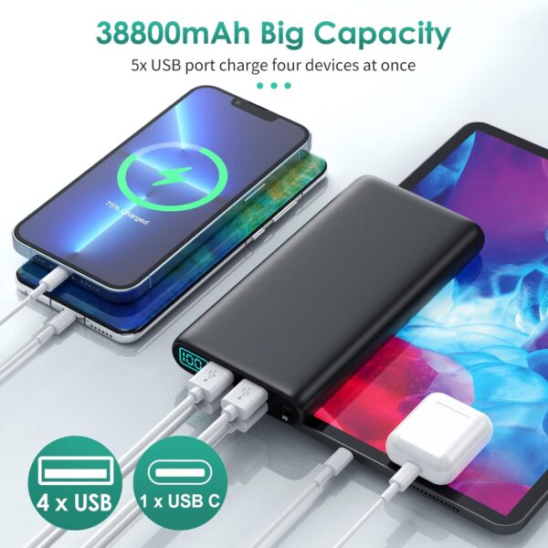 "Ultimate 38800mAh Power Bank: Stay Charged Anywhere with LCD Display & 5 USB Outputs for All Devices!" - Image 4
