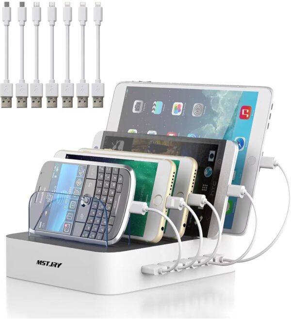 MSTJRY Ultimate 5-Port Charging Hub: Streamline Your Device Power-Up with Included Cables!