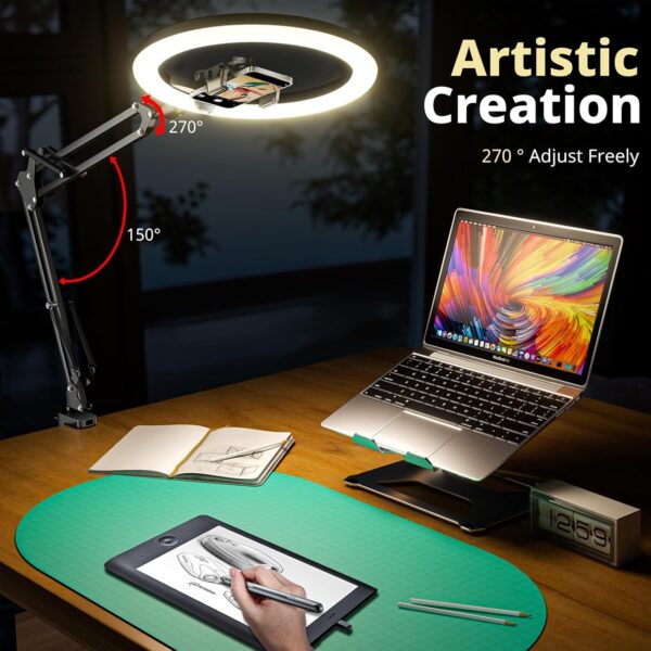 UBeesize 12’’ Ring Light with Overhead Phone Mount, LED Selfie Light with Stand and Phone Holder for iPhone and Laptop, Desk Light for Video Recording, Zoom Meeting, Live Streaming, Tiktok, YouTube - Image 2