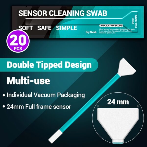 Aocii 20pcs Full Frame Camera Sensor Cleaning Kit, Lens Solution, 24mm Swab, 30ml Cleaner for Sony Nikon Canon FF CCD CMOS (Dust-Free Vacuum Packaging) - Image 2