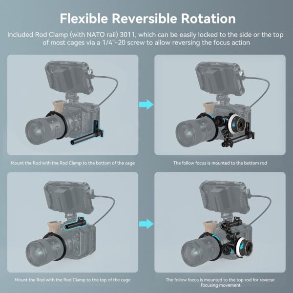 SMALLRIG Mini Follow Focus with 15 mm Rod & Rod Clamp & Gear Ring Belt and M0.8-43T Gear - 4956 - Image 4