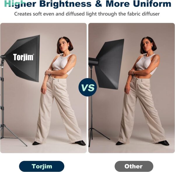 Torjim Softbox Photography Lighting Kit, 2Pcs 27" x 27" Professional Soft Box | 3000K-7500K 85W LED Bulbs with Remote, Photography Continuous Lighting Kit for Studio Lights, Portrait, Video Recording - Image 6