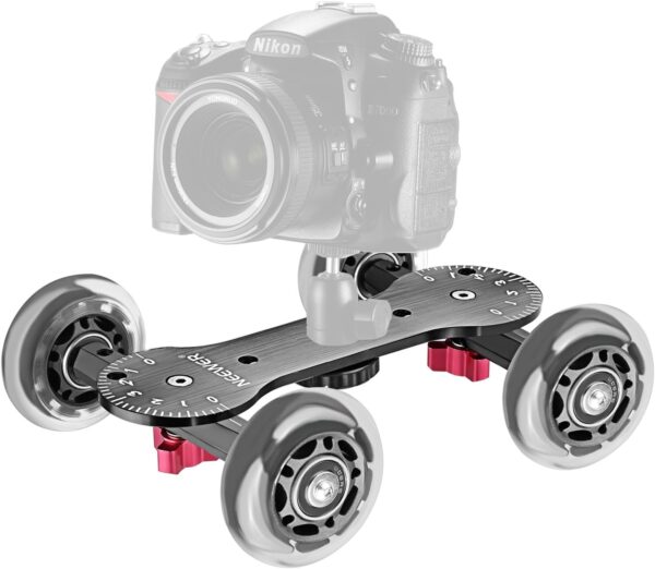 Neewer Scaled Camera Table Dolly Slider with 22 pounds/10 kilograms Load Capacity Skater Design Aluminum Rods Rotatable Rubber Wheels 1/4-inch 3/8-inch Screw Threads for DSLRs Video Camcorders (Black) - Image 2