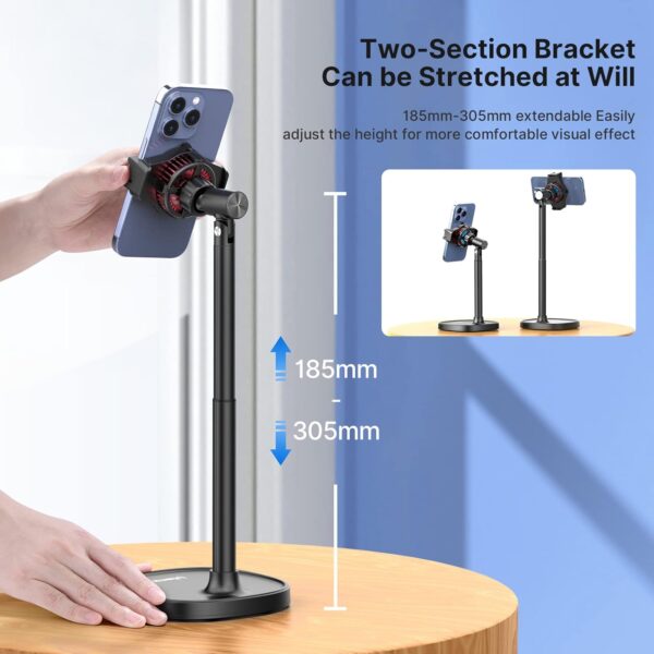 ULANZI SK-06 Cell Phone Stand with Phone Cooler, Desktop Phone Live Streaming Solution with Phone Cooling Fan, Height Adjustable Phone Cooler Stand Compatible with All Mobile Phones, iPhone & Android - Image 6