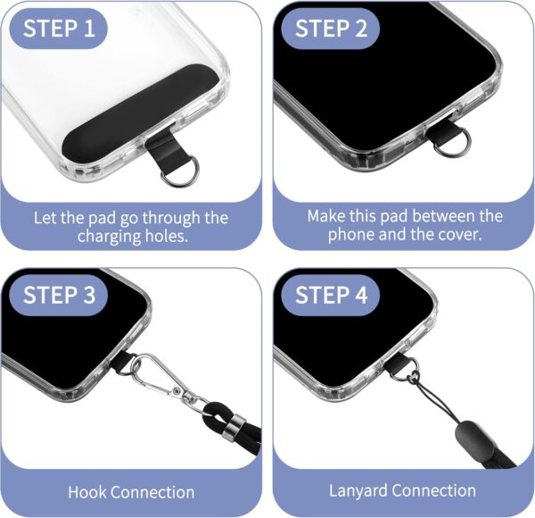 CACOE Cell Phone Lanyard 2 Pcs-1 Pcs Adjustable Neck Strap,1 Pcs Wrist Strap,2 Pcs Pads,Universal Crossbody,Multifuctional Compatible with Most Smartphones(Black) - Image 5
