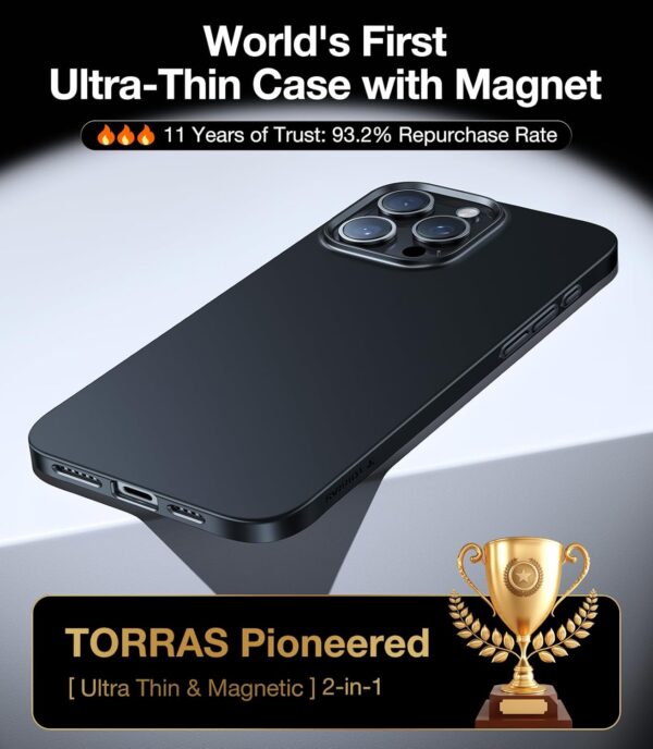 TORRAS Magnetic Slim Fit for iPhone 16 Pro Case, 6.3 inch, Ultra-Thin Case Compatible with MagSafe, Lightweight Matte Anti-Scratch Hard PC Cover Phone Case for iPhone 16 Pro OriginFit, Black - Image 2