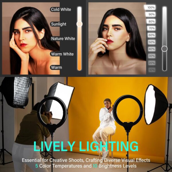 UBeesize 14'' Foldable Ring Light with 62'' Tripod Stand and Phone Holder, LED Selfie RingLight for iPhone with Remote, Circle Light for Tiktok/YouTube/Photography/Makeup/Live Stream - Image 3