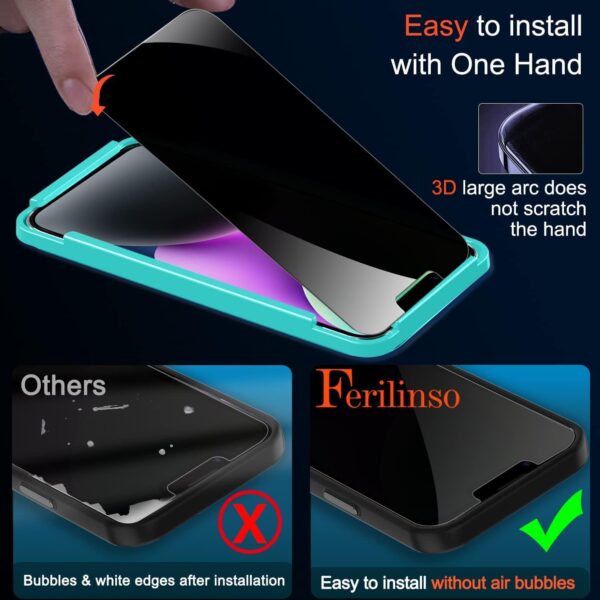 "Elevate Your Privacy: Ferilinso 9H Anti-Spy Tempered Glass Screen Protector & Camera Lens Guard for iPhone 13/14 - Dual Pack!" - Image 6