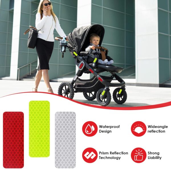 24 Pieces Safety Reflective Stickers, Warning Reflective Stickers Stick-on Car Reflector Sticker Waterproof Reflective Tape Stickers for Vehicle, Bicycles, Motorcycles, 1.18 x 3.25 Inch - Image 3