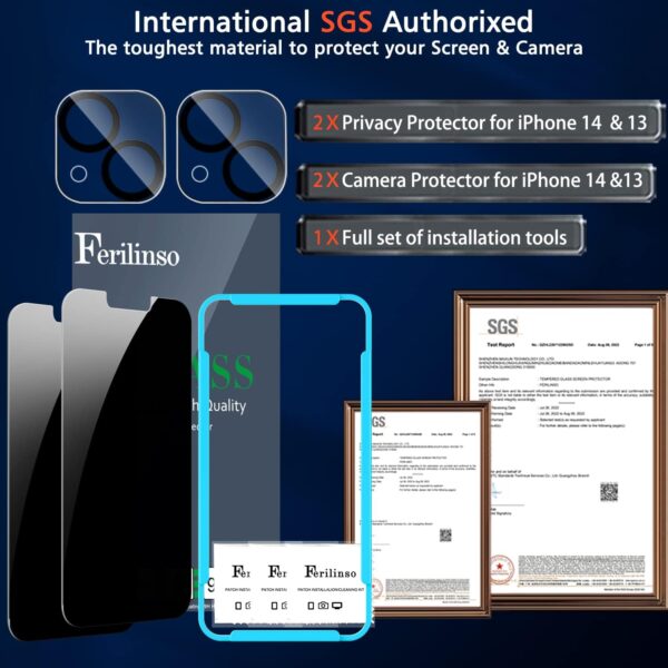 "Elevate Your Privacy: Ferilinso 9H Anti-Spy Tempered Glass Screen Protector & Camera Lens Guard for iPhone 13/14 - Dual Pack!" - Image 3