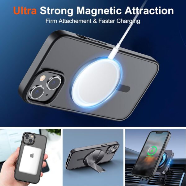SUPFINE Magnetic for iPhone 14 Case & iPhone 13 Case (Compatible with MagSafe)(Military Grade Drop Protection) Slim Translucent Matte Shockproof Phone Cover,Black - Image 5