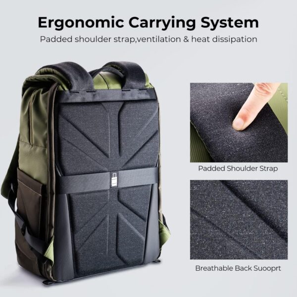 K&F Concept Camera Backpack, Camera Bags for Photographers Large Capacity Camera Case with Raincover,15-15.6 Inch Laptop Compartment Compatible for Canon/Nikon/Sony/DJI Mavic Drone(Backpack 20L) - Image 6