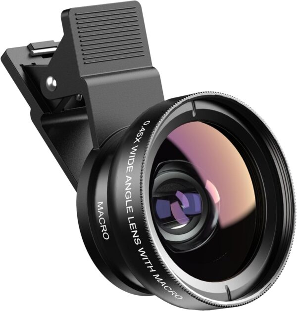 Apexel Phone Camera Lens, 2 in 1 Cell Phone Clip-on Lens Kit 0.45X Wide Angle Lens 140°+ 12.5X Macro Lens Clip-on iPhone Lens for iPhone Samsung and Most of Android Smartphone