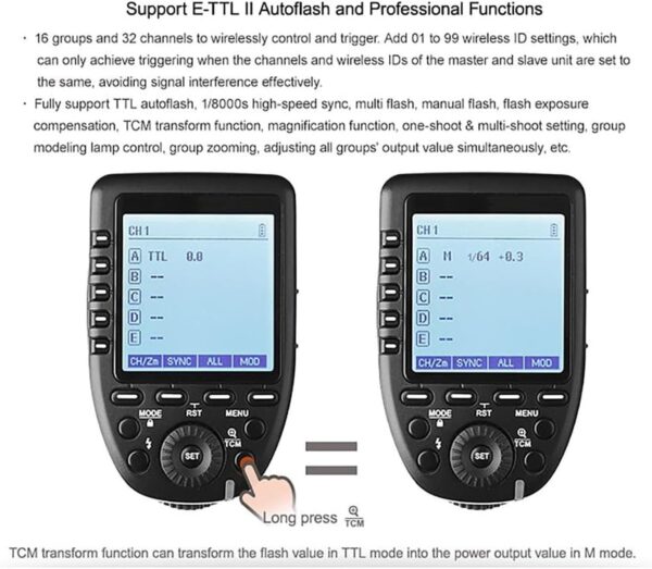 Godox Xpro-C TTL Wireless Flash Trigger for Canon 1/8000s HSS TTL-Convert-Manual Function Large Screen Slanted Design 5 Dedicated Group Buttons 11 Customizable Functions - Image 5