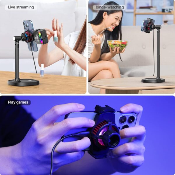 ULANZI SK-06 Cell Phone Stand with Phone Cooler, Desktop Phone Live Streaming Solution with Phone Cooling Fan, Height Adjustable Phone Cooler Stand Compatible with All Mobile Phones, iPhone & Android - Image 7