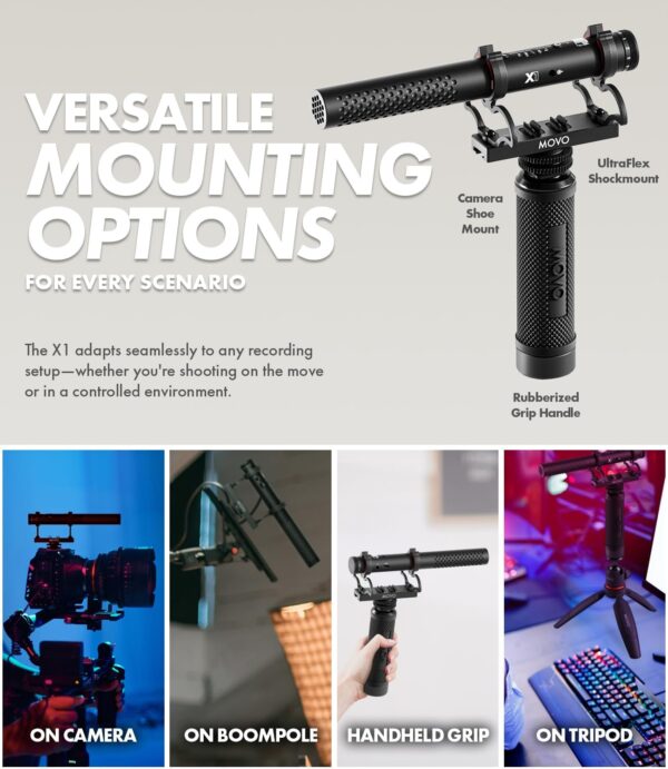 Unleash Superior Sound: Movo X1 Pro Shotgun Microphone for DSLR, Smartphones, and Computers - Complete Kit with Advanced Controls and Tripod! - Image 7
