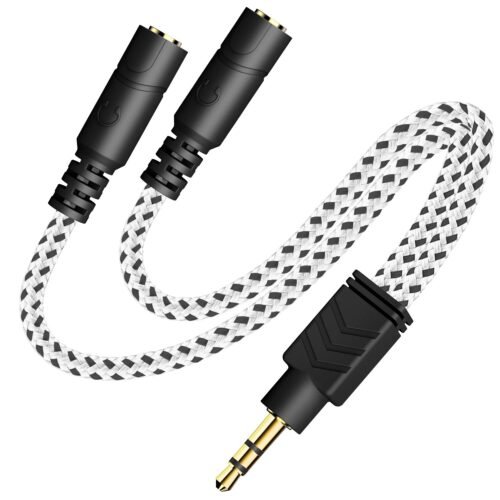 "DUKABEL Zebra White Audio Splitter: Elevate Your Listening Experience with a Stylish 3.5mm TRS Cable"