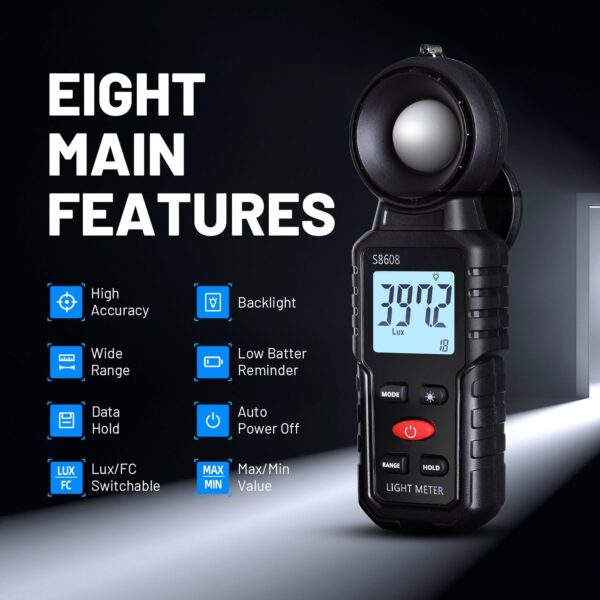 Mcbazel Digital Illuminance Light Meter, Photometer Light Intensity Sense Tester with LCD Display,Lux Meter Range up to 200,000 Lux for Grow Plants/Photography/Indoor/Garden - Image 2