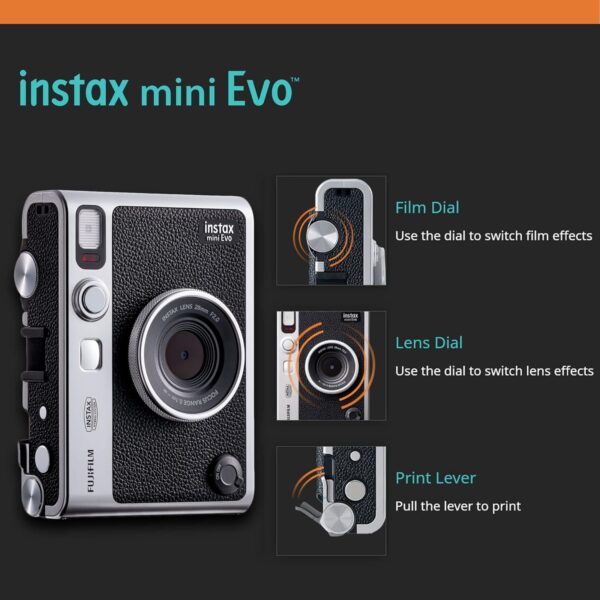 Capture the Moment: Fujifilm Instax Mini EVO Hybrid Instant Camera Bundle with Film, Memory Card & Chic Black Case! - Image 3