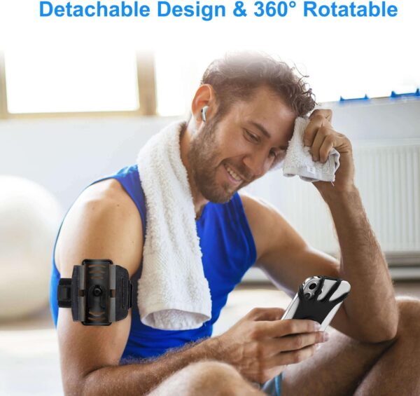 Cell Phone Running Armband - Detachable & 360° Rotatable Universal Cellphone Arm Band for iPhone 16 15 14 13 12 Pro Max Plus Samsung Galaxy Note S24 S23 for Workout Exercising Walking Jogging - Image 8
