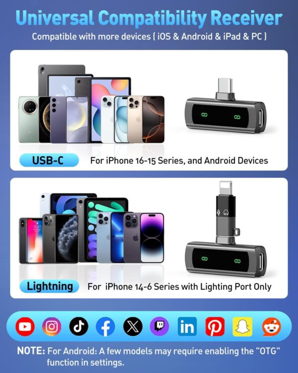 USB C Wireless Lavalier Microphone for iPhone 15 16, Mini LED Display Microphone for Android with Noise Reduction, Lapel Magnetic Clip-on Mic for Recording Content Creator Vlog Tiktok YouTube - Image 7