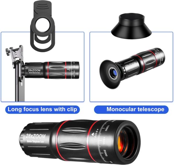 "Ultimate 28X Telephoto Lens Kit for iPhones: Elevate Your Smartphone Photography with E-Clip and Tripod!" - Image 2