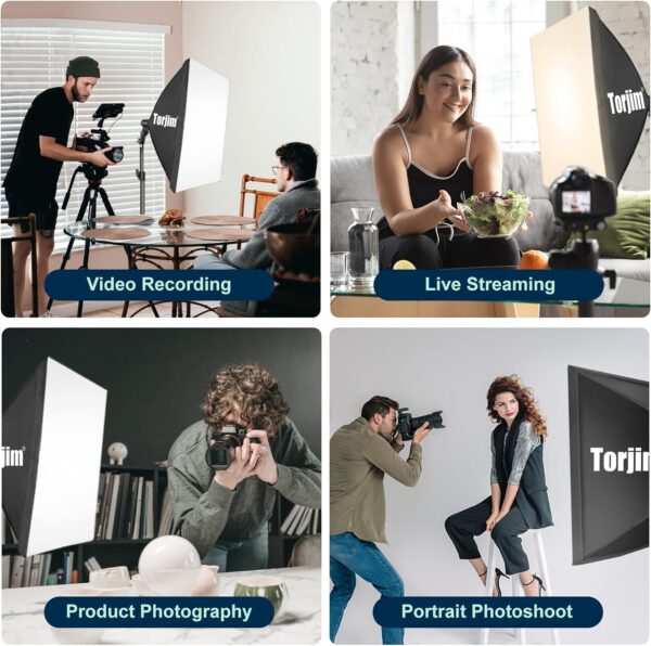 Torjim Softbox Photography Lighting Kit, 2Pcs 27" x 27" Professional Soft Box | 3000K-7500K 85W LED Bulbs with Remote, Photography Continuous Lighting Kit for Studio Lights, Portrait, Video Recording - Image 7