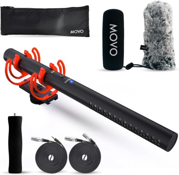 Movo X3-II Shotgun Microphone for Camera – 11” XLR Supercardioid Boom Mic for Filmmaking, DSLR Video, Interviews & Content Creation – Includes Rycote Shockmount, Grip & XLR Cables