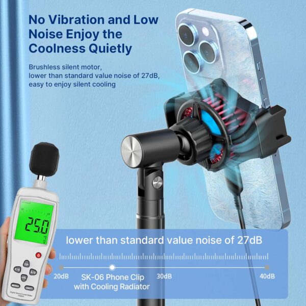 ULANZI SK-06 Cell Phone Stand with Phone Cooler, Desktop Phone Live Streaming Solution with Phone Cooling Fan, Height Adjustable Phone Cooler Stand Compatible with All Mobile Phones, iPhone & Android - Image 4