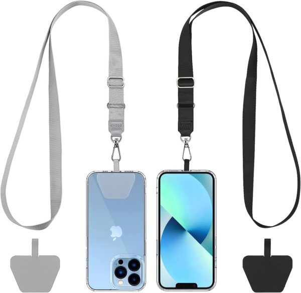 CACOE Phone Lanyard 2 Pack-2× Adjustable Neck Strap,2× Phone Patches,Universal Cell Phone Multifuctional Patch Lanyards Compatible with Most Smartphones(Black+Gray)