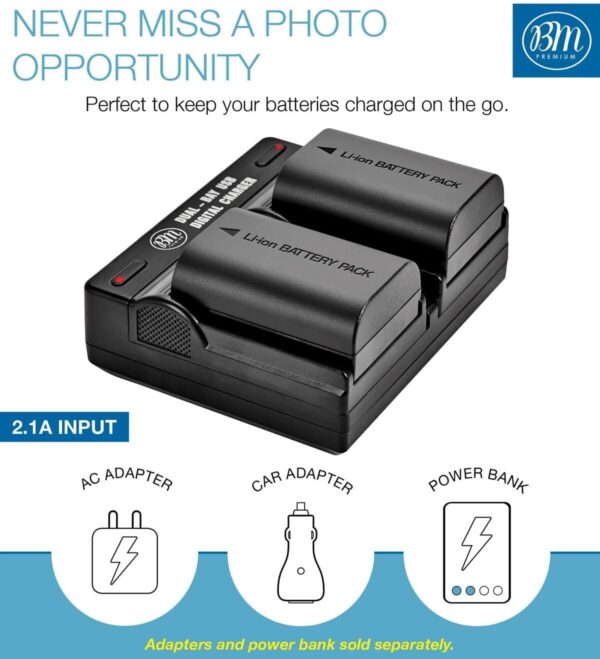BM 2-Pack of LP-E6N Batteries and Dual Battery Charger for Canon EOS R, 90D, 60D, 70D, 80D, 5D II, III, IV, 6D, 7D, 7D Mark II, XC10, XC15 Cameras - Image 3