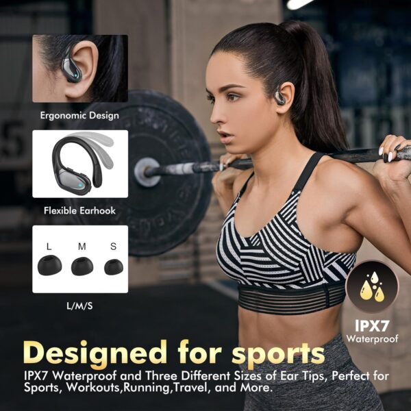 Wireless Earbuds, Sports Bluetooth Headphones, Ear Buds with 80hr Playtime, Noise Canceling, LED Power Display, IPX7 Waterproof Earphones for Workout/Running Black - Image 5