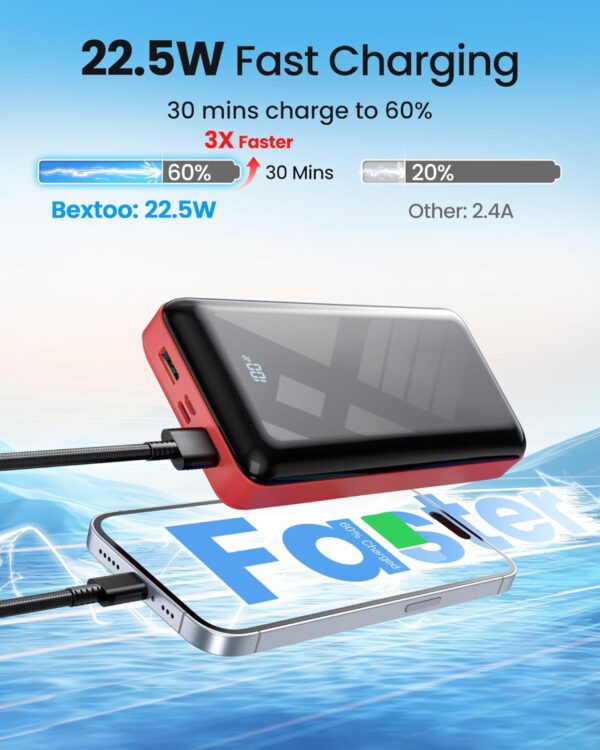 Portable Charger Power Bank 50000mAh, 22.5W Fast Charging Battery Pack, USB C Quick Charge 3 Outputs & 2 Inputs, LED Display, External Cell Phone Battery Bank for iPhone 16/15/14/13, Samsung, Android - Image 3