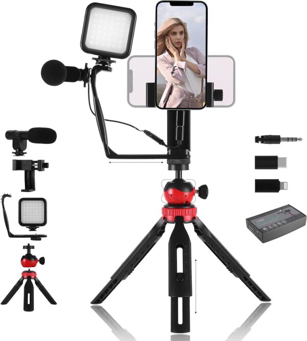Ultimate Vlogging Essentials: YJY YouTube Kit for iPhone & Android with Tripod, LED Light, and Microphone!