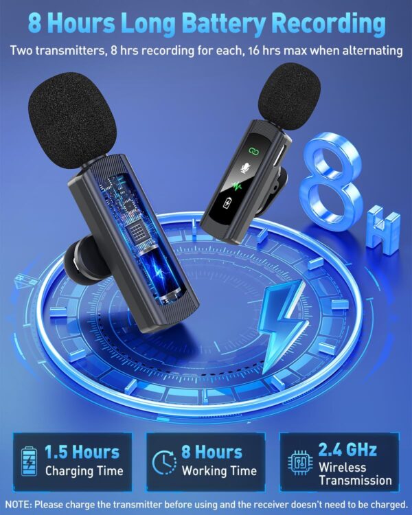 USB C Wireless Lavalier Microphone for iPhone 15 16, Mini LED Display Microphone for Android with Noise Reduction, Lapel Magnetic Clip-on Mic for Recording Content Creator Vlog Tiktok YouTube - Image 5