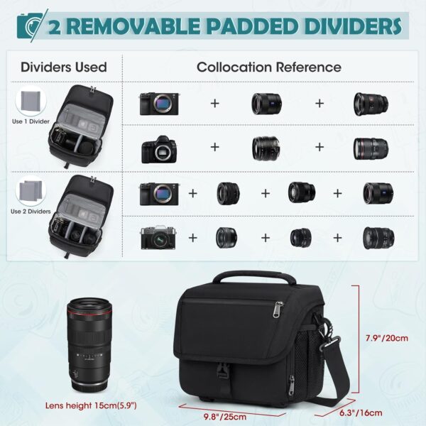 RAINSMORE Camera Bag, DSLR/SLR/Mirrorless Camera Case with Tripod Holder Waterproof Camera Sling Bag Crossbody Camera Bags for Photographers with Rain Cover for Canon/Nikon/Sony/Fuji, Black - Image 3