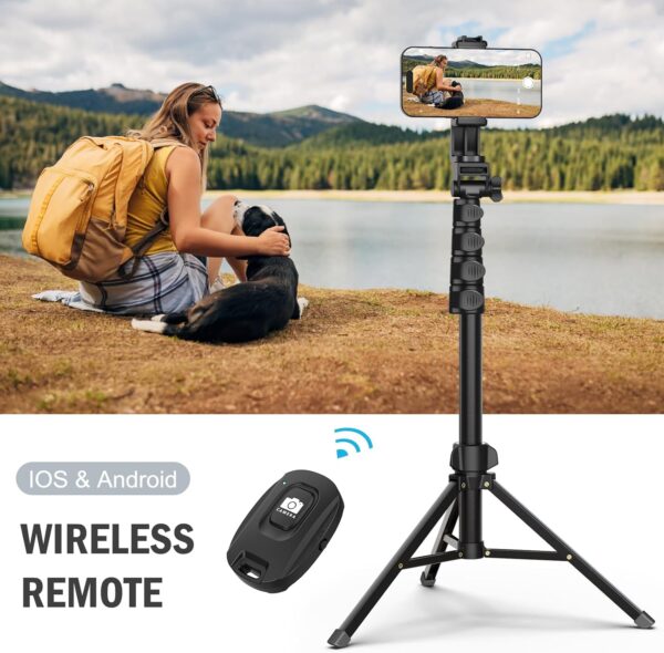 64” Tripod for Cell Phone & Camera, Phone Tripod with Remote and Phone Holder, Sturdy & Stable Height Adjustable Multi-Angle Shot Selfie Stick Tripod for Video Recording - Image 4
