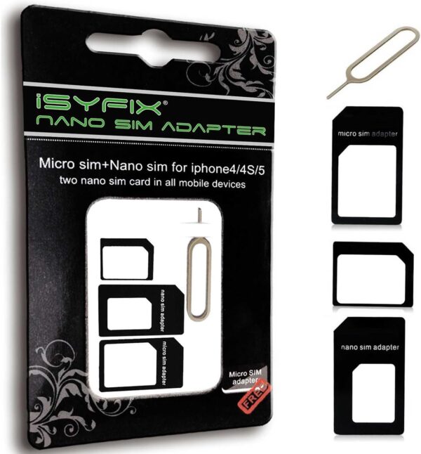 "Ultimate 4-in-1 SIM Card Adapter Kit: Nano, Micro, and Standard Conversions with Sleek Steel Eject Tool"
