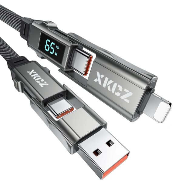 "All-in-One 65W USB-C Power and Data Cable: 5FT Nylon-Braided Marvel for All Your Devices!"