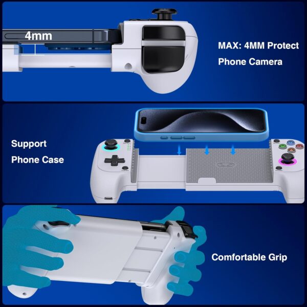 Mobile Game Controller for iPhone/Android, Wireless Phone Controller Support Phone Case, Gaming Controller with Hall Joystick Suitable for Xbox Game Pass, Steam Link, Roblox, Call of Duty & More, White - Image 8
