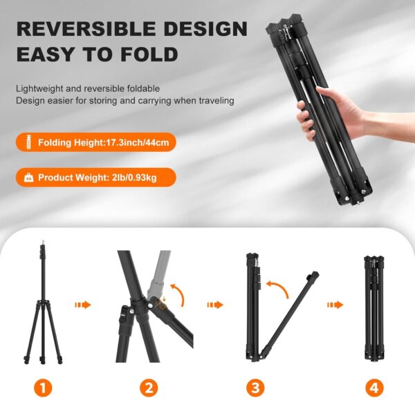 COMAN Extendable 6.23ft Light Stand, Adjustable Aluminum Tripod with 1/4" Screw - Portable, Reverse Folding Studio Lighting Stand for Strobe, Camera, Flash - Image 6